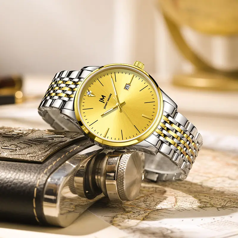 Men's Gold Yellow Dial Watch with Stainless Steel Band - Image 2