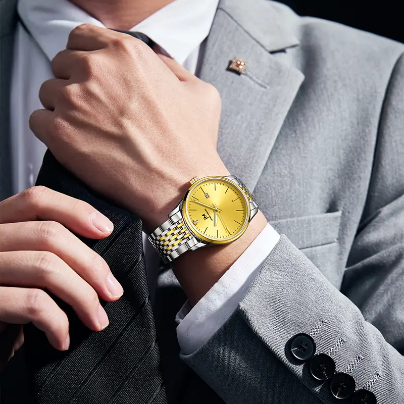 Men's Gold Yellow Dial Watch with Stainless Steel Band - Image 4