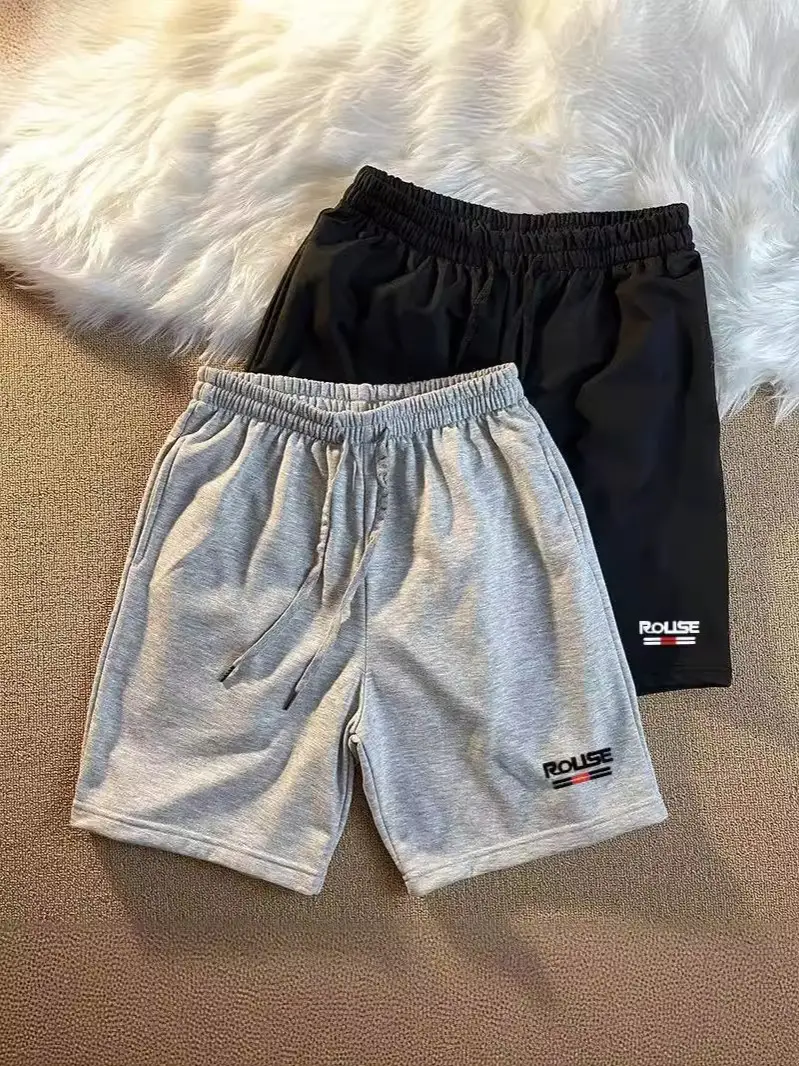 Men Printed Shorts Black Grey Summer Sports - Image 3