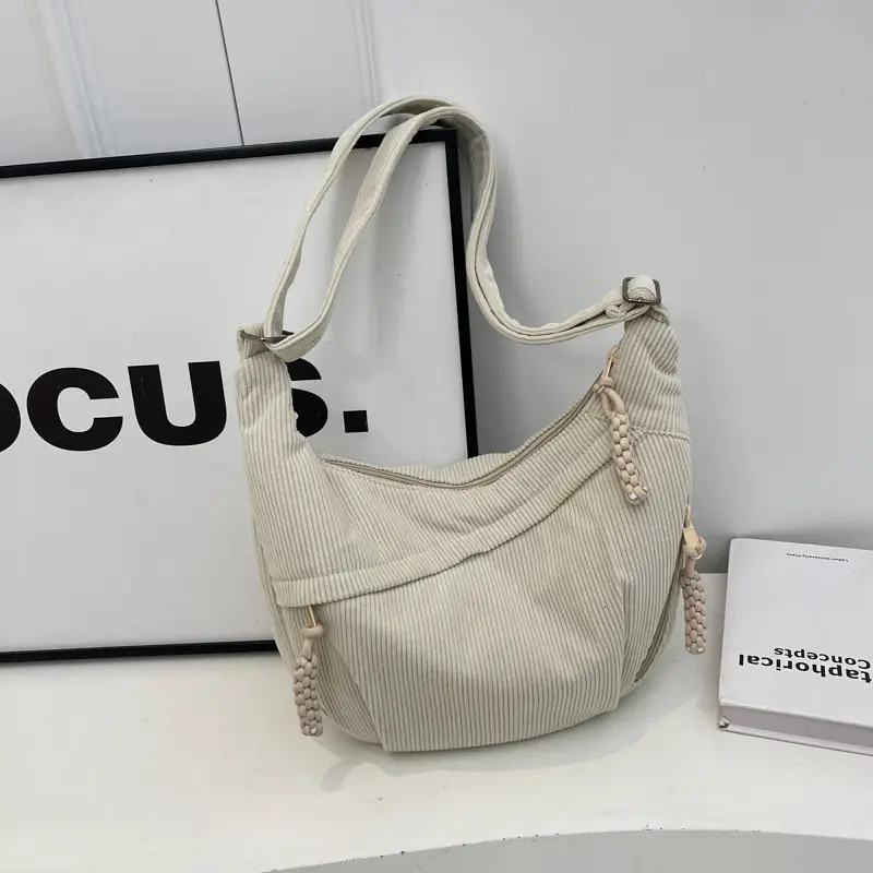 Corduroy Crossbody Bag Women Large Capacity Solid Cloth - Image 9
