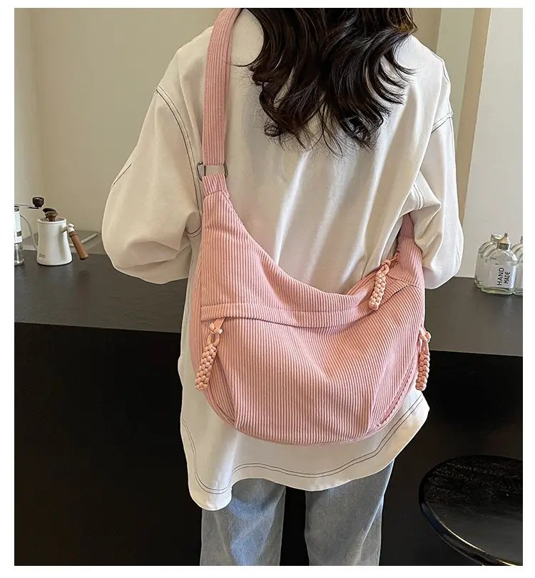 Corduroy Crossbody Bag Women Large Capacity Solid Cloth — feature 1