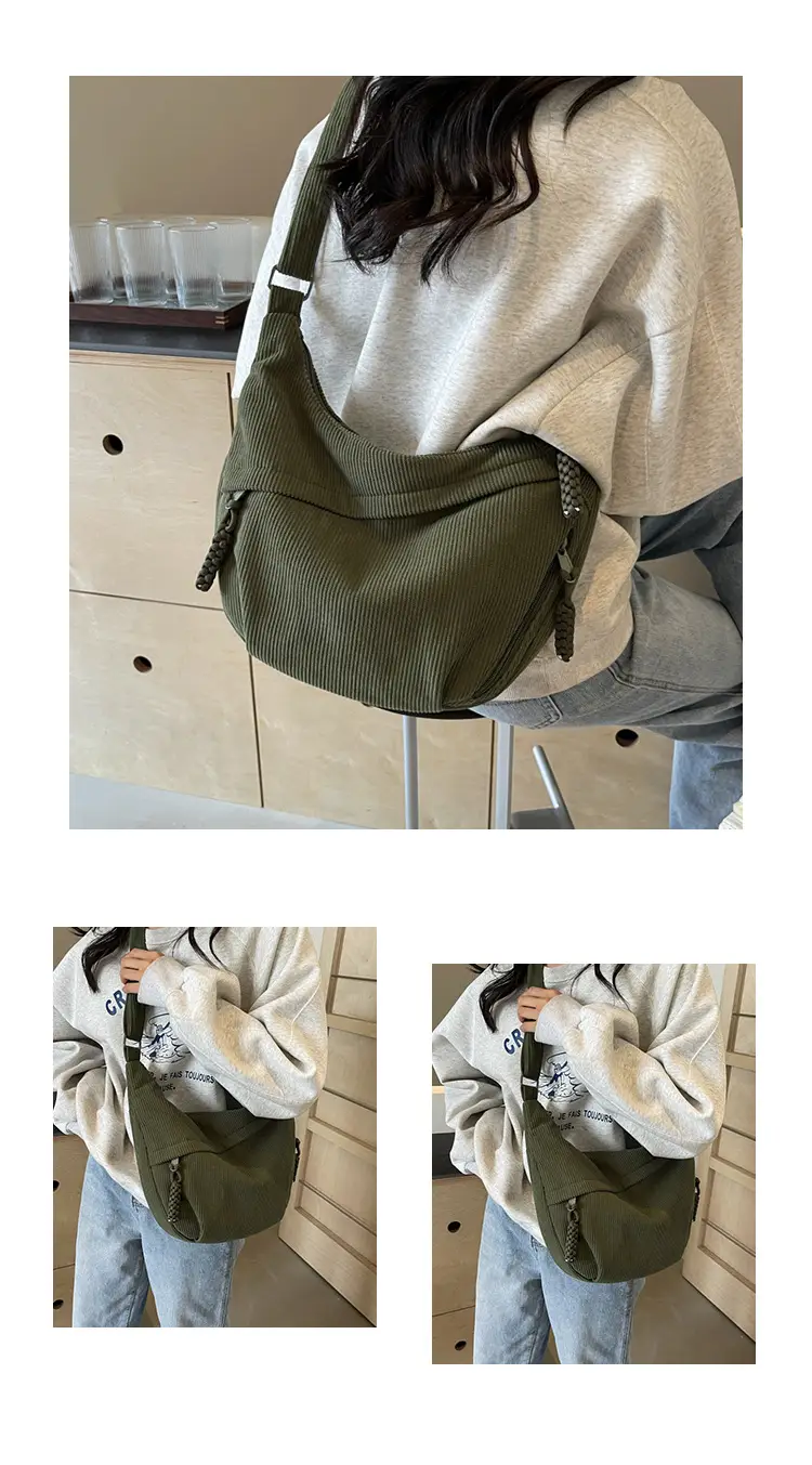 Corduroy Crossbody Bag Women Large Capacity Solid Cloth — feature 12