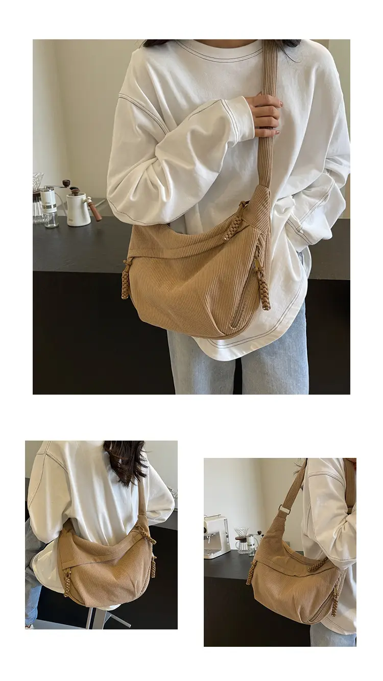Corduroy Crossbody Bag Women Large Capacity Solid Cloth — feature 13