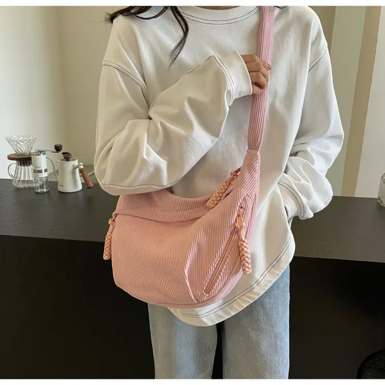 Corduroy Crossbody Bag Women Large Capacity Solid Cloth — feature 26