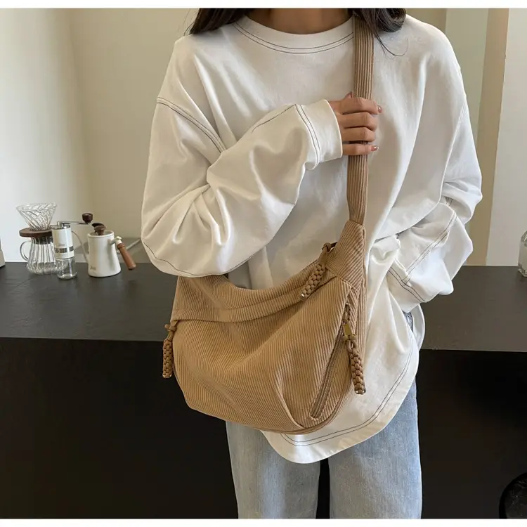 Corduroy Crossbody Bag Women Large Capacity Solid Cloth — feature 31