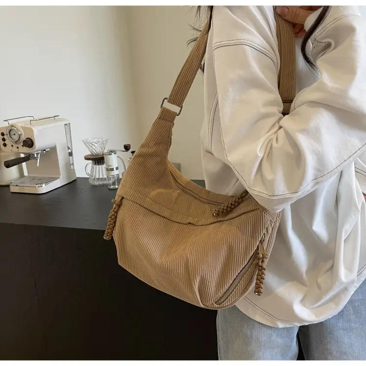 Corduroy Crossbody Bag Women Large Capacity Solid Cloth — feature 35