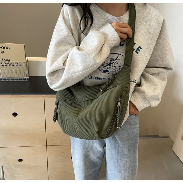 Corduroy Crossbody Bag Women Large Capacity Solid Cloth — feature 36
