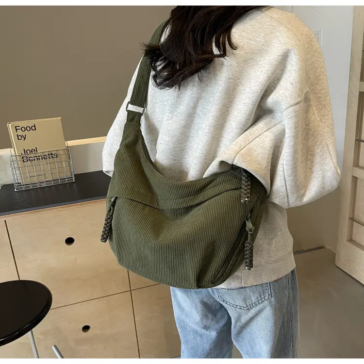 Corduroy Crossbody Bag Women Large Capacity Solid Cloth — feature 37