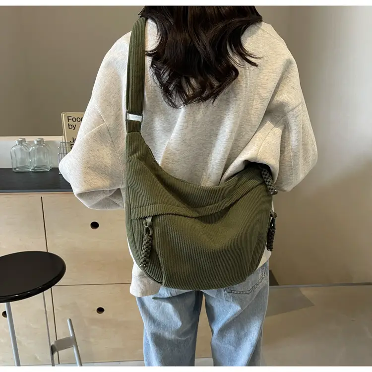 Corduroy Crossbody Bag Women Large Capacity Solid Cloth — feature 38