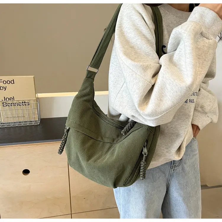 Corduroy Crossbody Bag Women Large Capacity Solid Cloth — feature 39