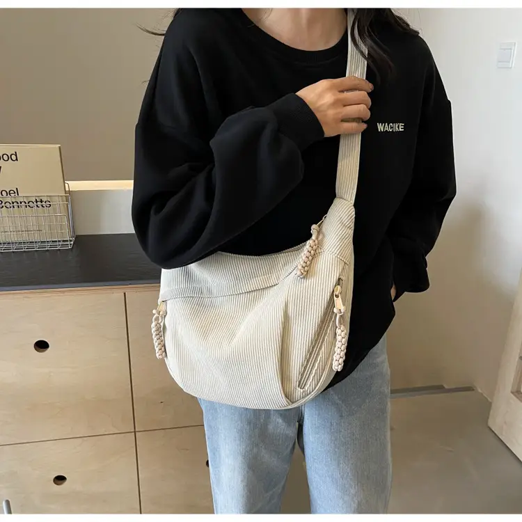Corduroy Crossbody Bag Women Large Capacity Solid Cloth — feature 41