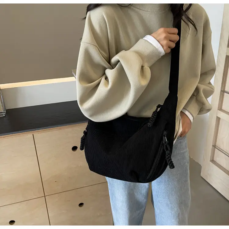 Corduroy Crossbody Bag Women Large Capacity Solid Cloth — feature 47