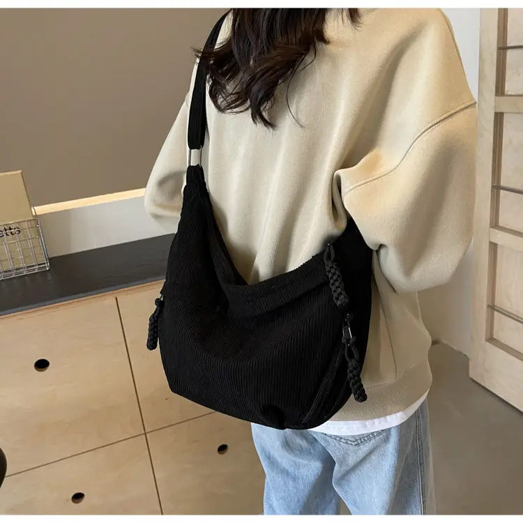 Corduroy Crossbody Bag Women Large Capacity Solid Cloth — feature 48