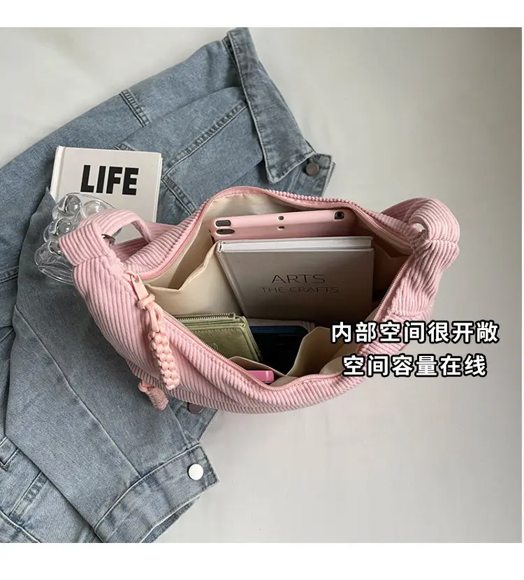 Corduroy Crossbody Bag Women Large Capacity Solid Cloth — feature 7
