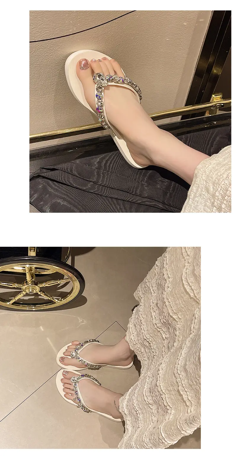 Ins New Summer Style Rhinestone Pendant Flip-Flops for Women to Wear Outside, Beach Slippers, Beach Vacation Flat Sandals — feature 13