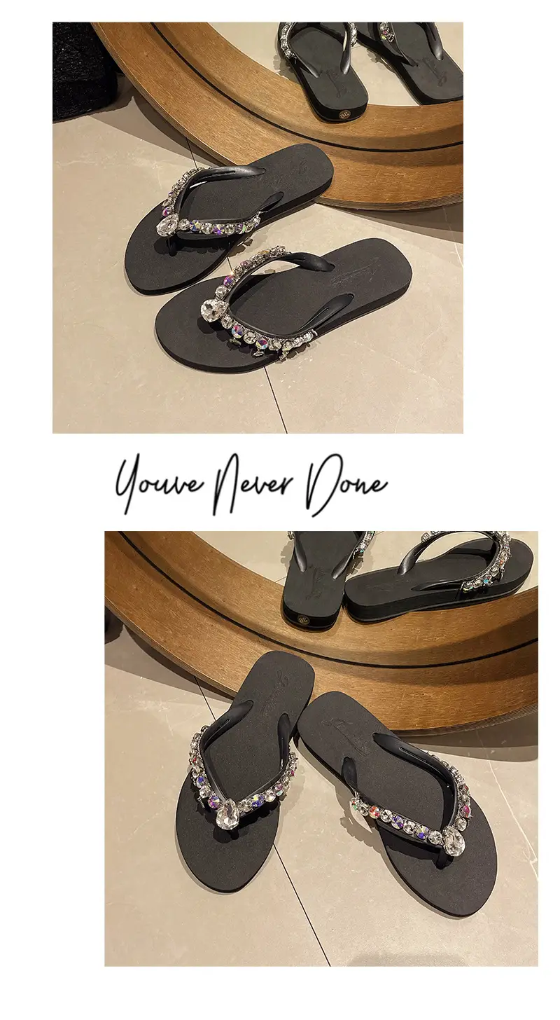 Ins New Summer Style Rhinestone Pendant Flip-Flops for Women to Wear Outside, Beach Slippers, Beach Vacation Flat Sandals — feature 16