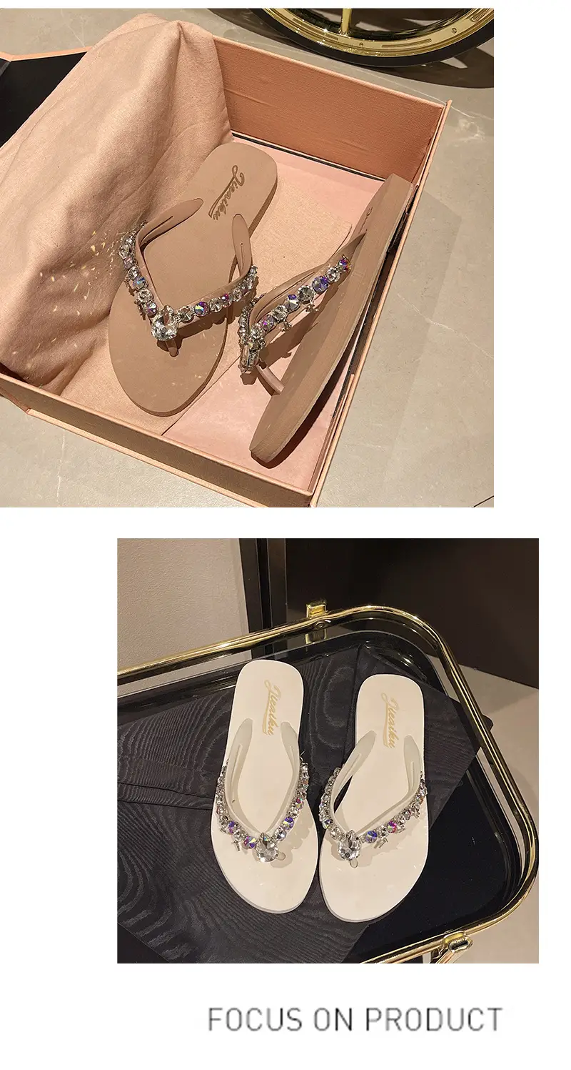 Ins New Summer Style Rhinestone Pendant Flip-Flops for Women to Wear Outside, Beach Slippers, Beach Vacation Flat Sandals — feature 18