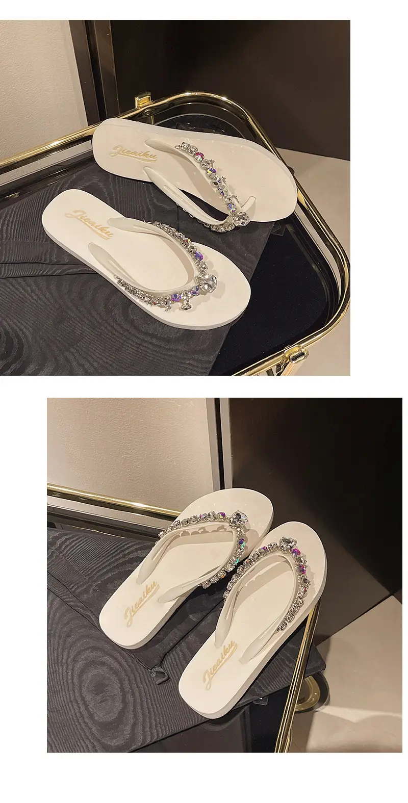 Ins New Summer Style Rhinestone Pendant Flip-Flops for Women to Wear Outside, Beach Slippers, Beach Vacation Flat Sandals — feature 19