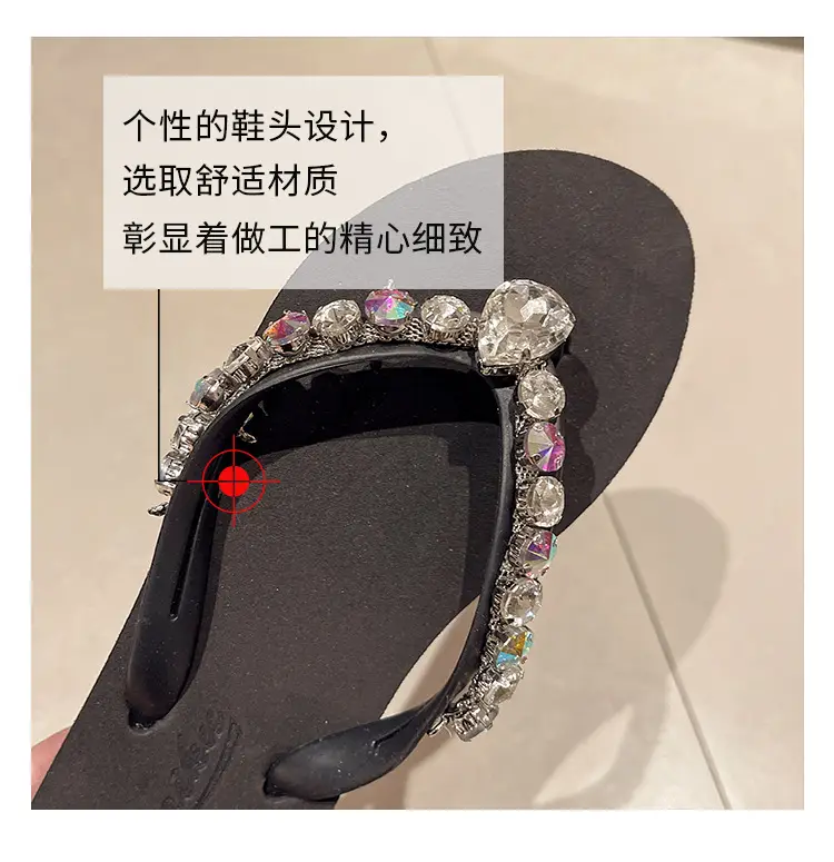 Ins New Summer Style Rhinestone Pendant Flip-Flops for Women to Wear Outside, Beach Slippers, Beach Vacation Flat Sandals — feature 20