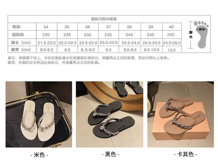 Ins New Summer Style Rhinestone Pendant Flip-Flops for Women to Wear Outside, Beach Slippers, Beach Vacation Flat Sandals — feature 5