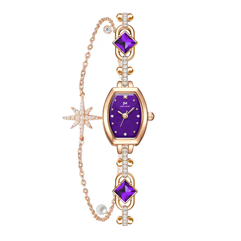Elegant Purple Diamond Women's Quartz Watch with Gold Plated Strap - Image 6
