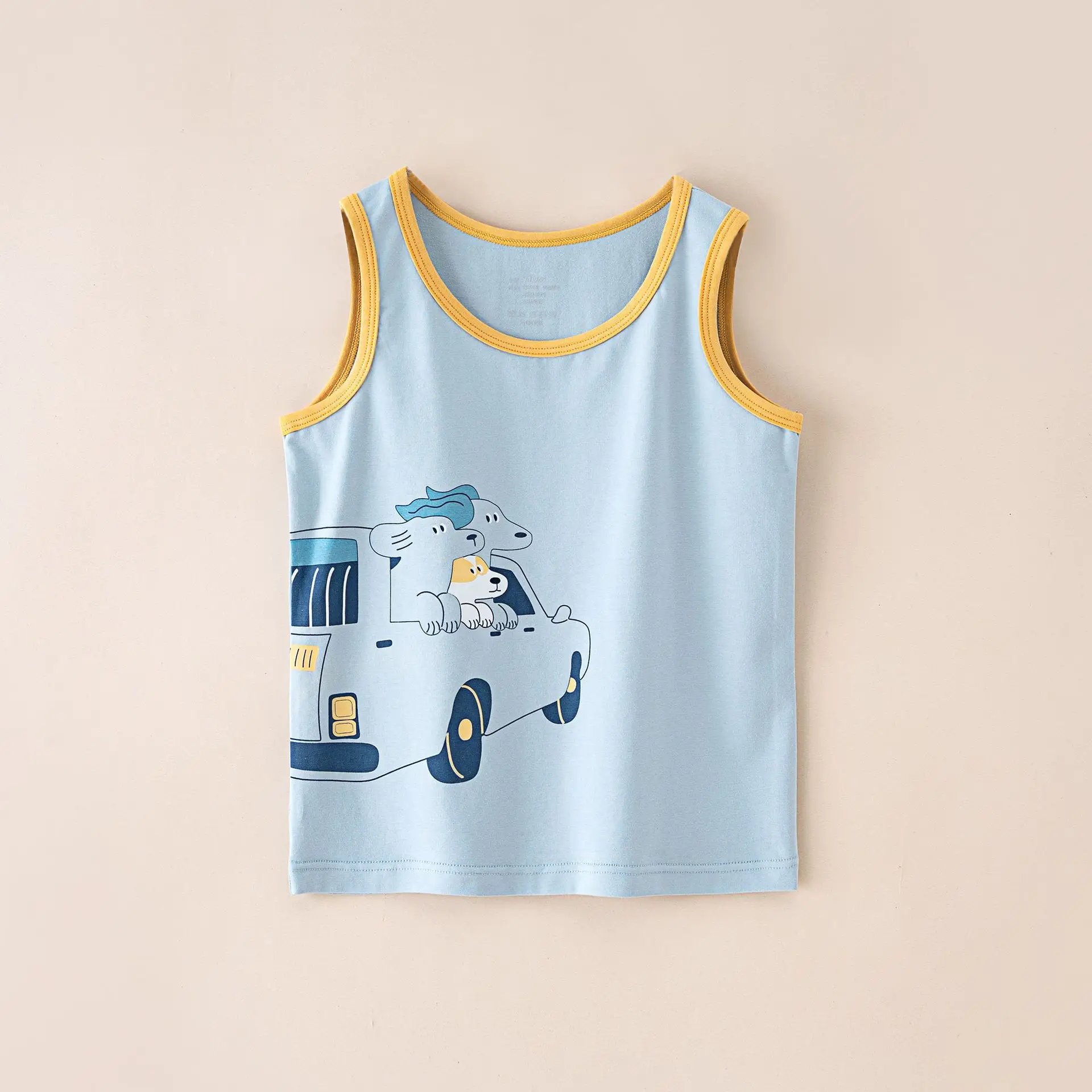 Children's Sleeveless Cotton Vest Cartoon Train Orange