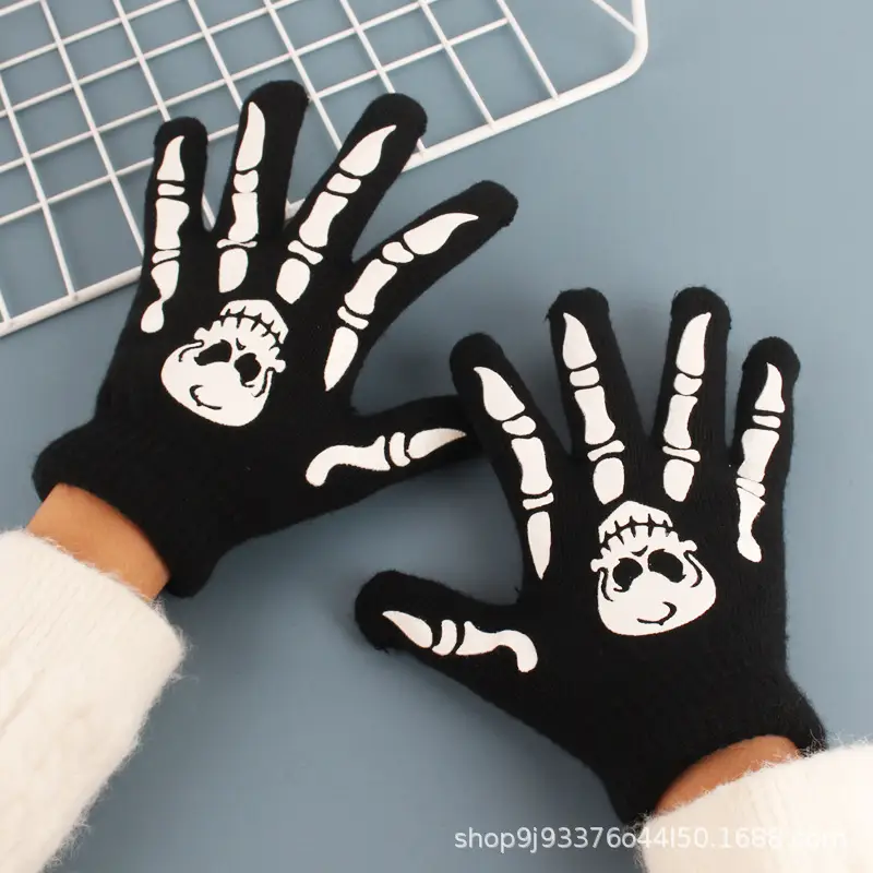 Children's Gloves Winter Warm Double Layer Boys' Cartoon Sub-finger Half-finger Baby Five-finger Writing Two-piece Set Anti-freezing Hand