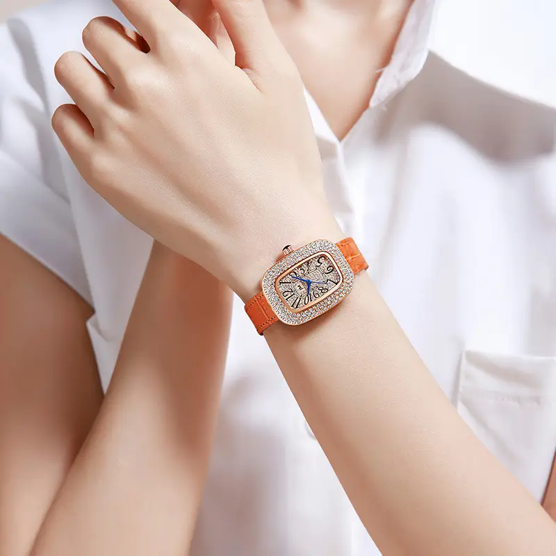 JONNY MOORE Women's Light Luxury Quartz Watch Orange Leather Band