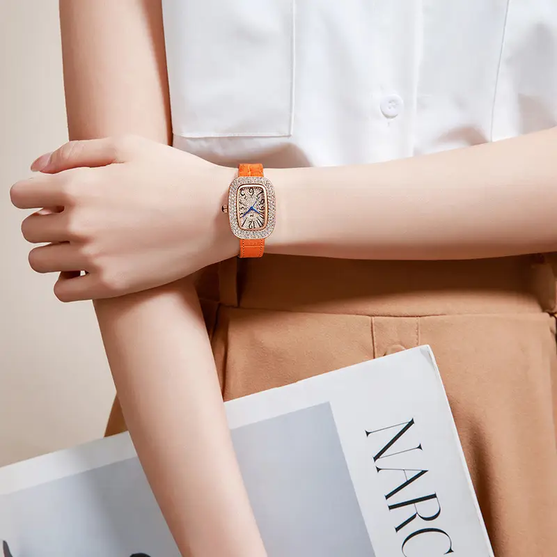 JONNY MOORE Women's Light Luxury Quartz Watch Orange Leather Band