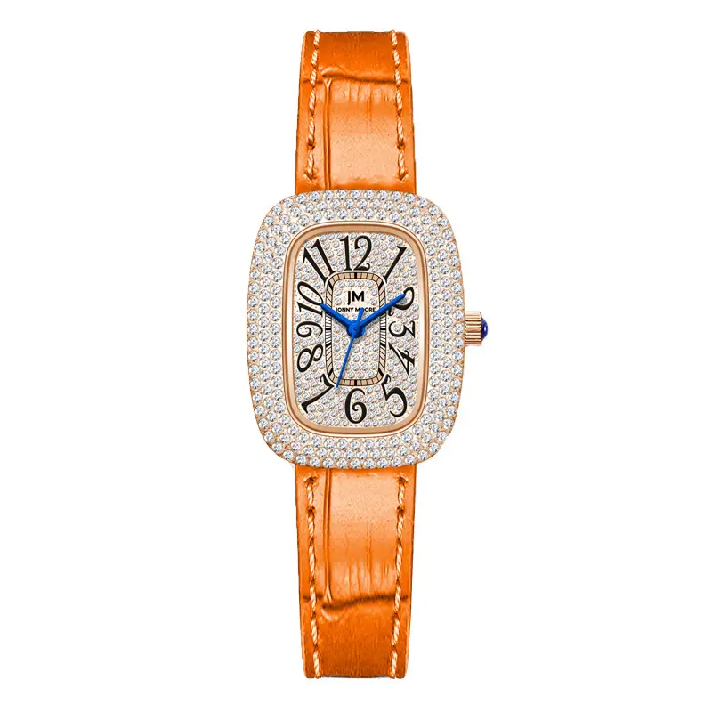 JONNY MOORE Women's Light Luxury Quartz Watch Orange Leather Band