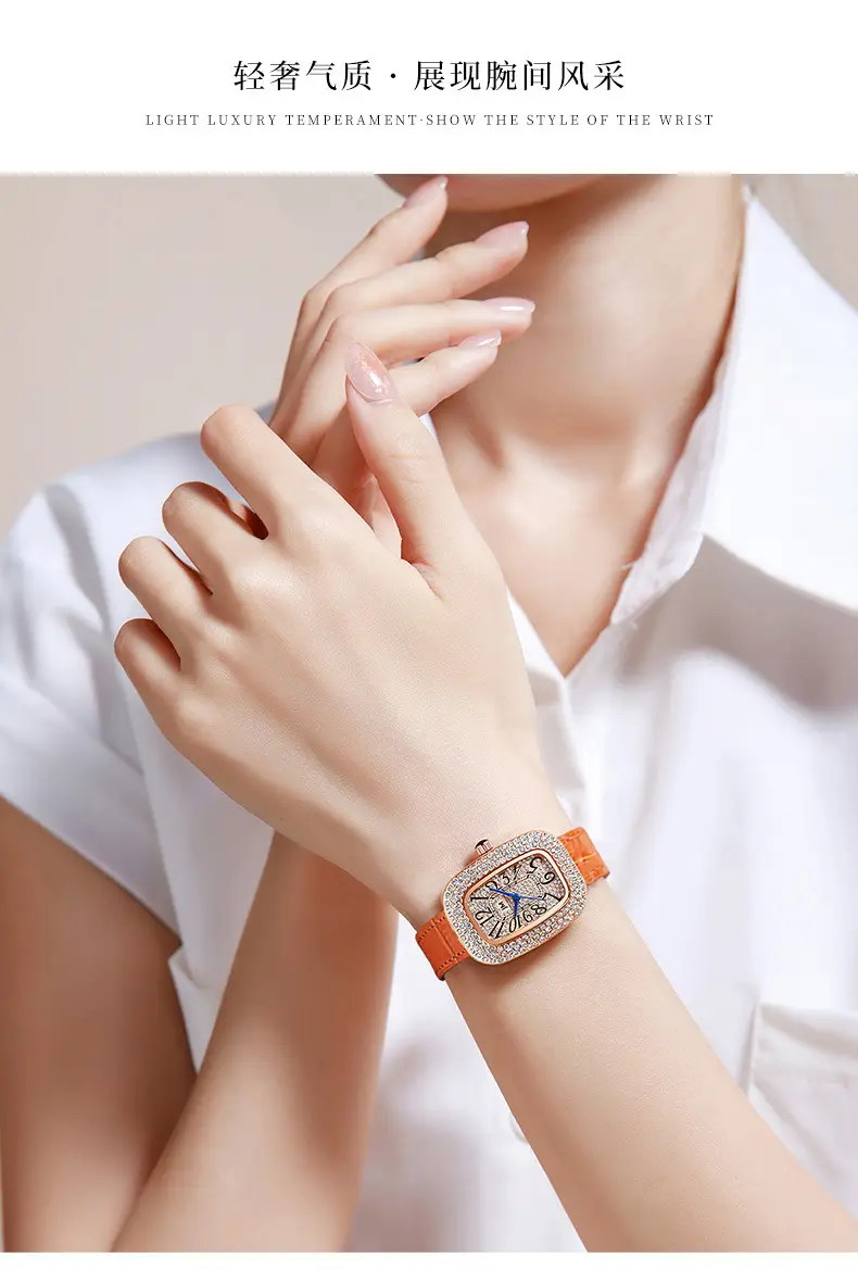 JONNY MOORE Women's Light Luxury Quartz Watch Orange Leather Band — feature 3