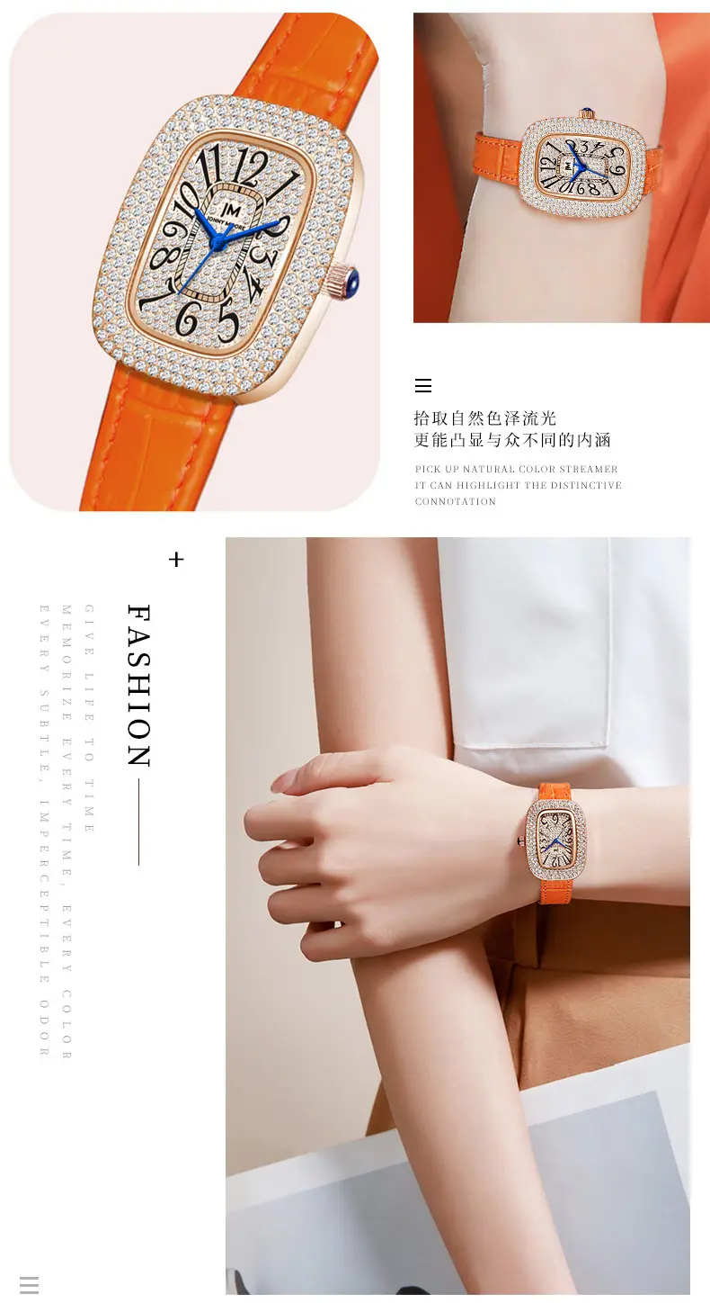 JONNY MOORE Women's Light Luxury Quartz Watch Orange Leather Band — feature 4