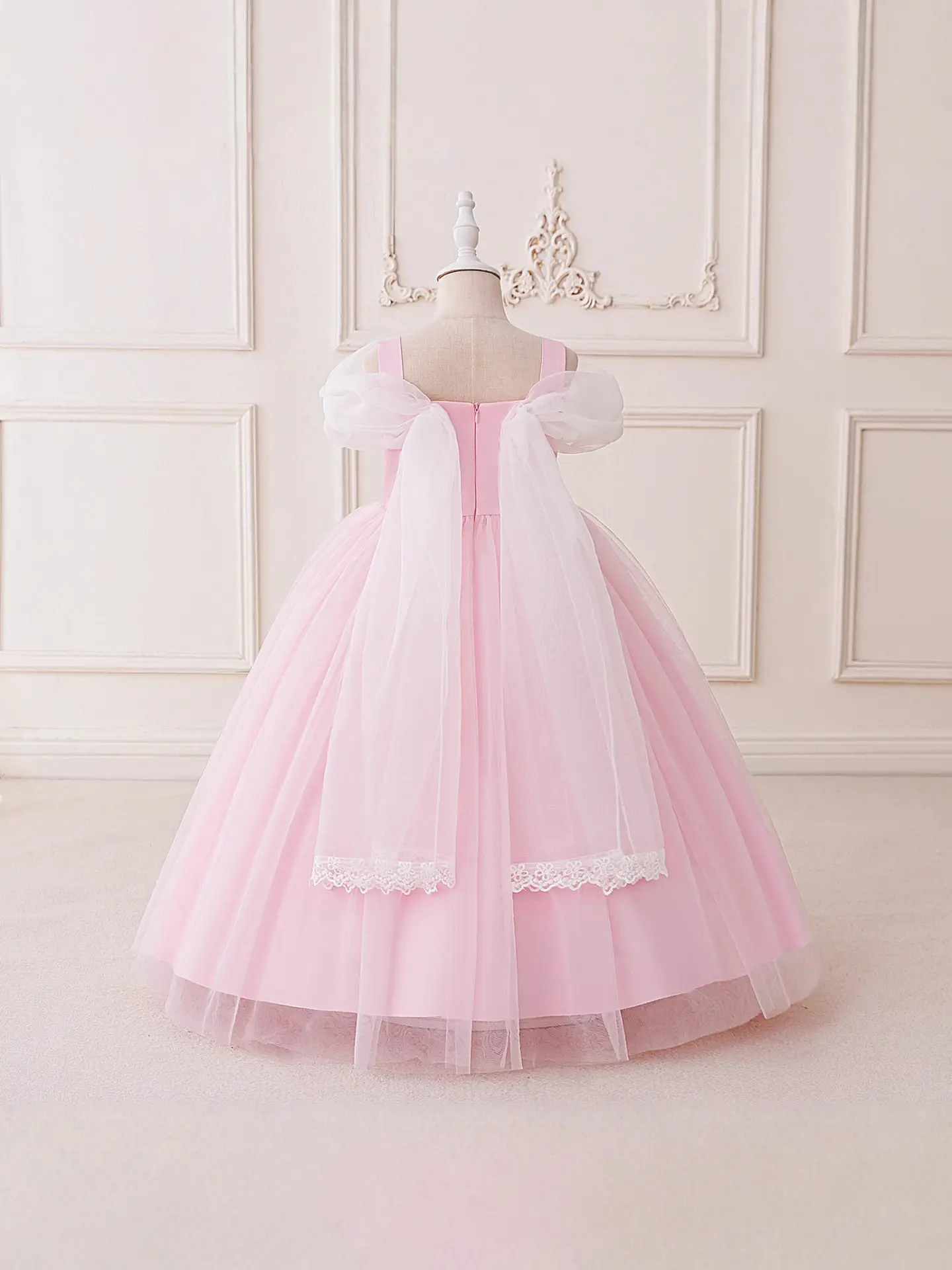 Pink Mesh Princess Dress Long Sleeve Bow - Image 7
