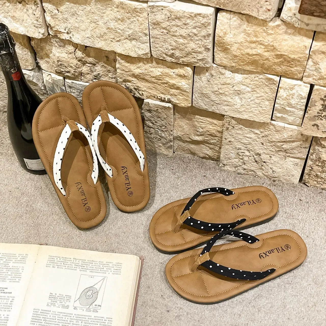 Women Brown Floral Flip Flops Plus Size Summer - Image 6