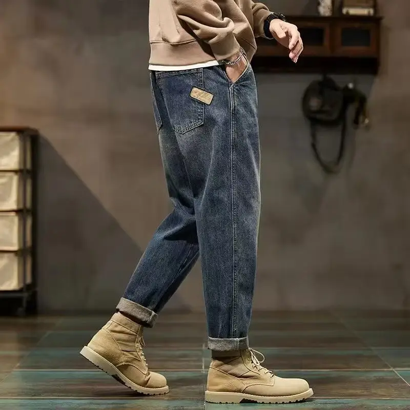 Men Cropped Jeans Spring Autumn Loose Straight Harem Casual 2024 - Image 5