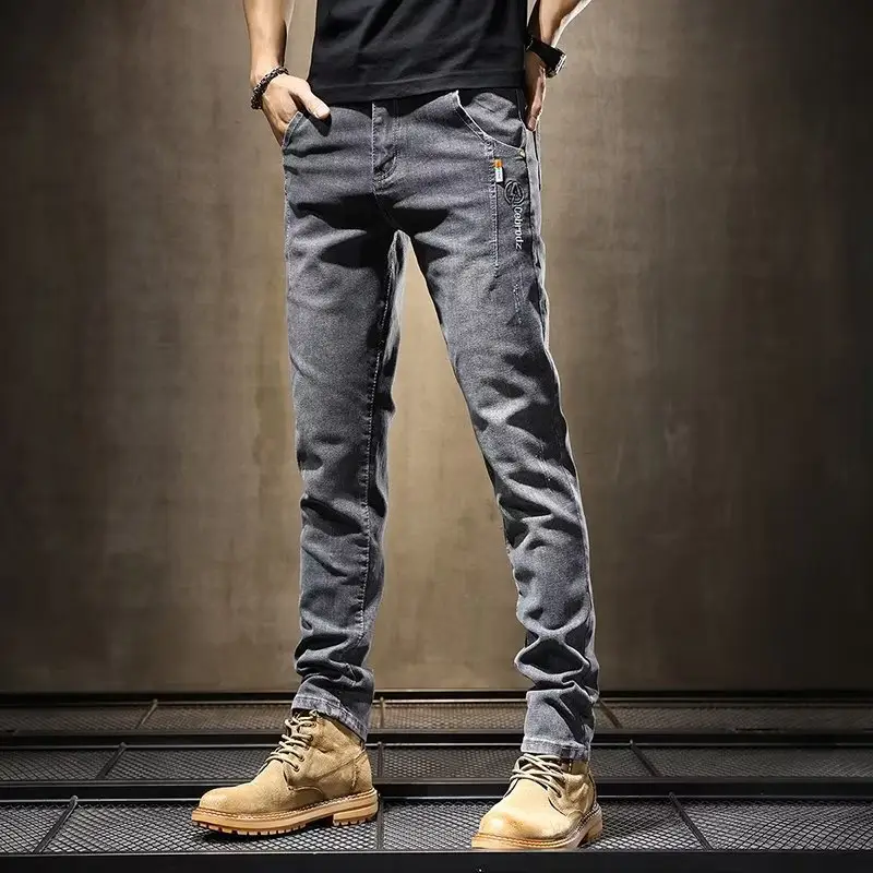 Men Slim Fitting Dark Blue Straight Pants 2025 Spring - Image 4
