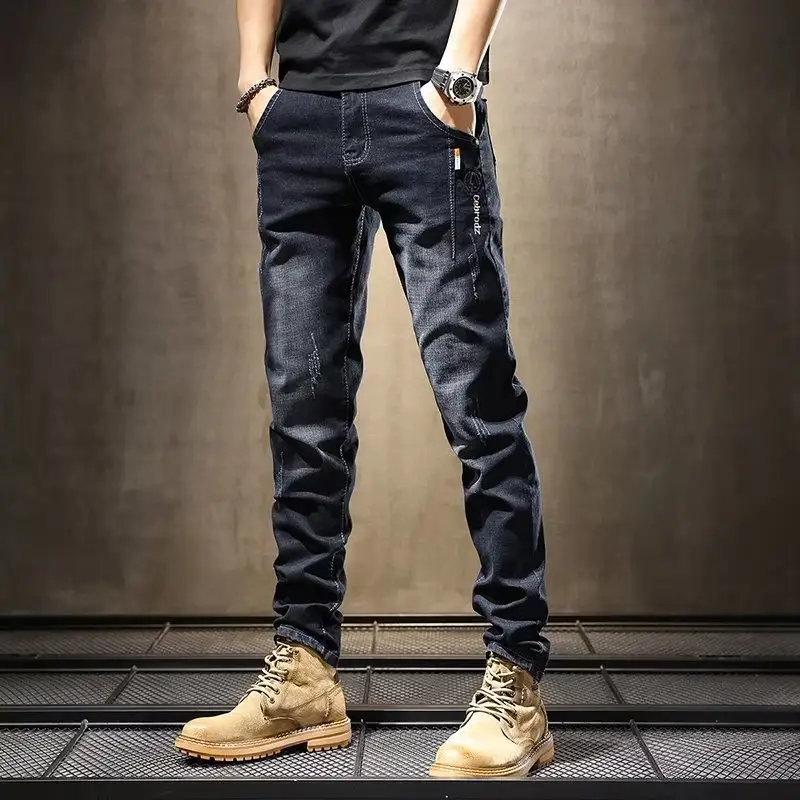 Men Slim Fitting Dark Blue Straight Pants 2025 Spring - Image 6