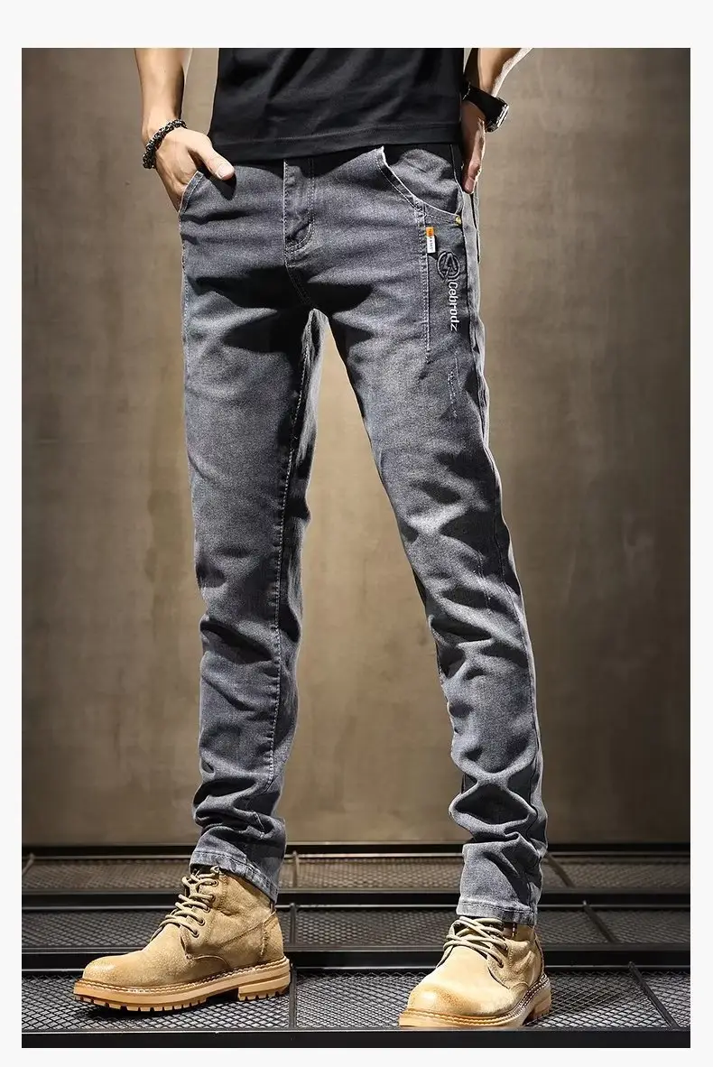 Men Slim Fitting Dark Blue Straight Pants 2025 Spring — feature 10