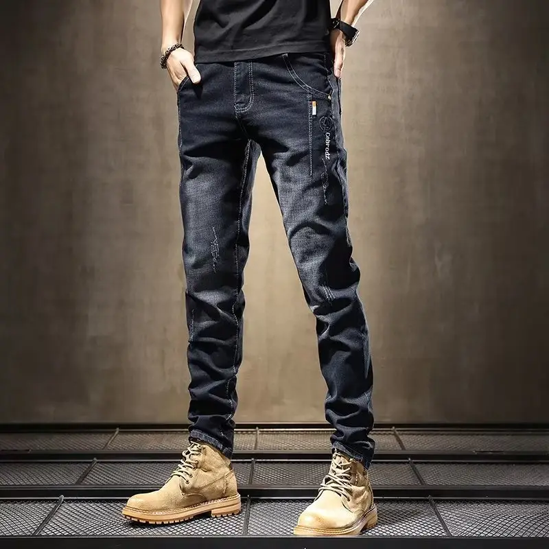 Men Slim Fitting Dark Blue Straight Pants 2025 Spring — feature 2