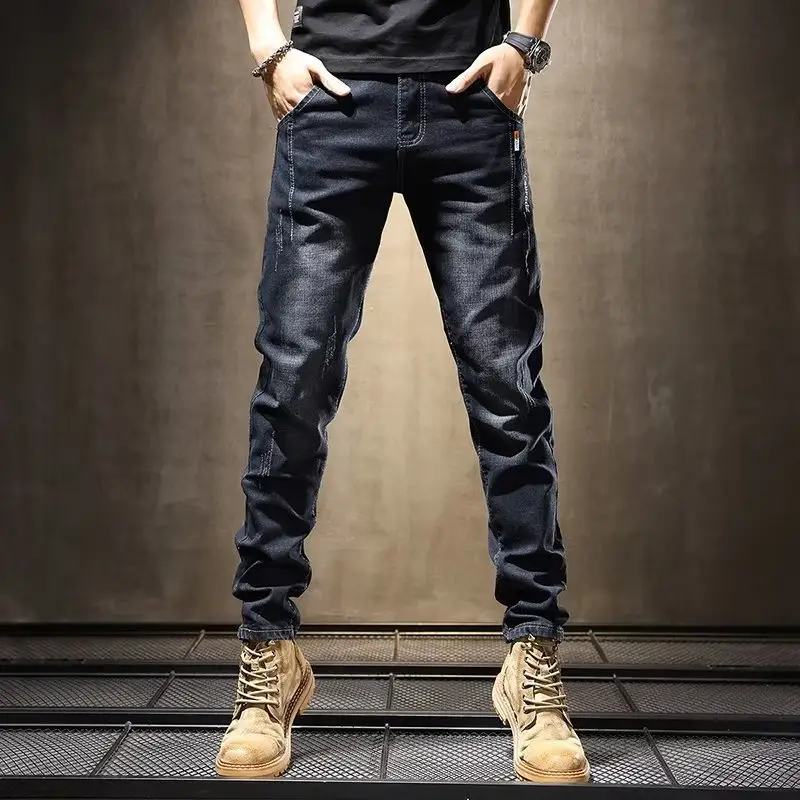 Men Slim Fitting Dark Blue Straight Pants 2025 Spring — feature 4
