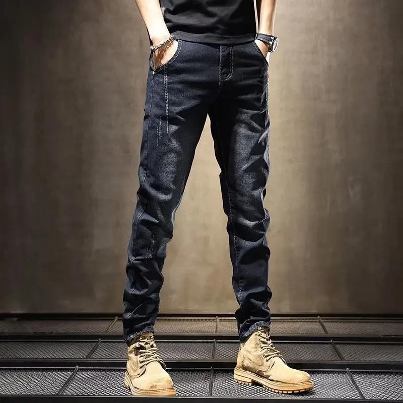 Men Slim Fitting Dark Blue Straight Pants 2025 Spring — feature 5