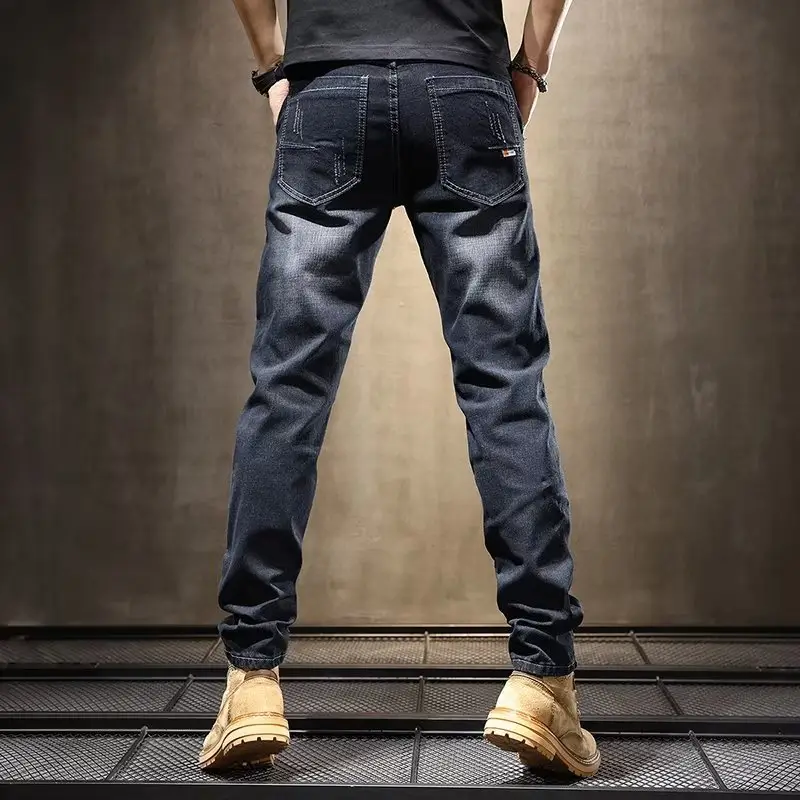 Men Slim Fitting Dark Blue Straight Pants 2025 Spring — feature 6