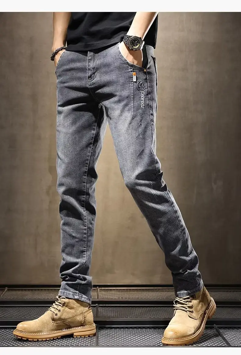 Men Slim Fitting Dark Blue Straight Pants 2025 Spring — feature 8