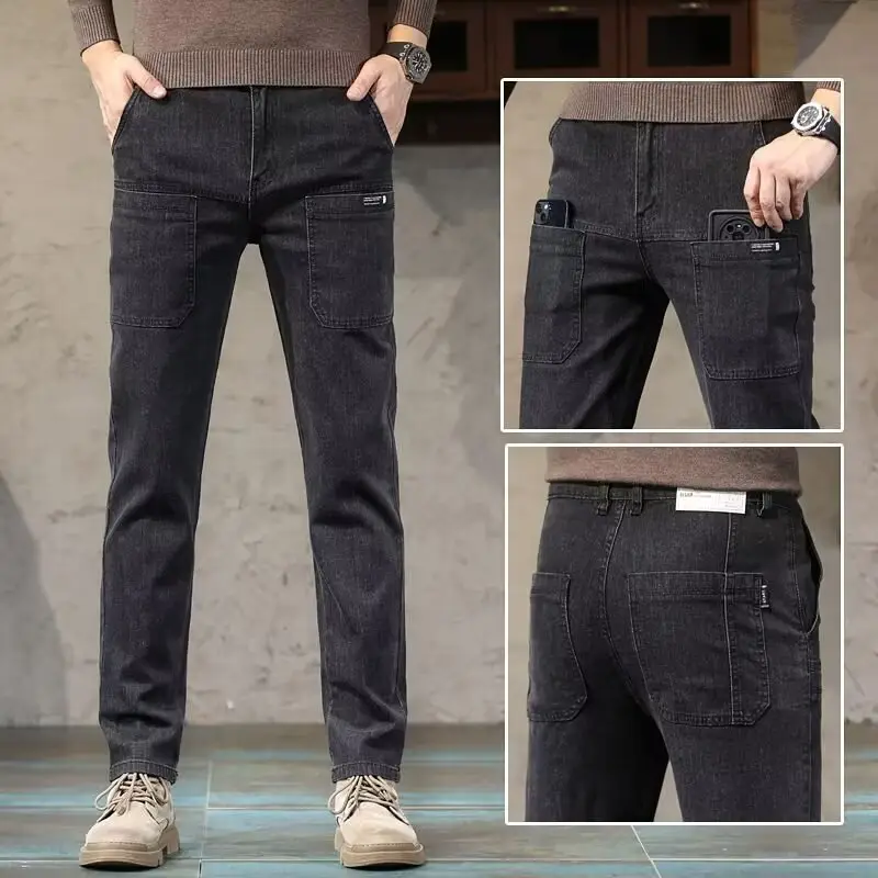 Men's Blue Slim Fit Six-Pocket Jeans Stretch Thin