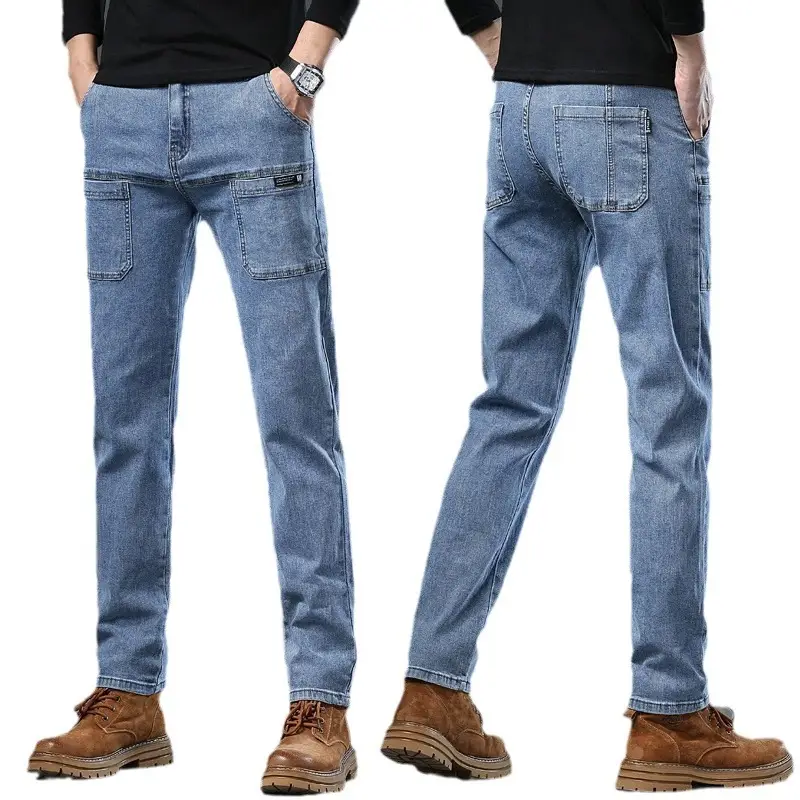 Men's Blue Slim Fit Six-Pocket Jeans Stretch Thin
