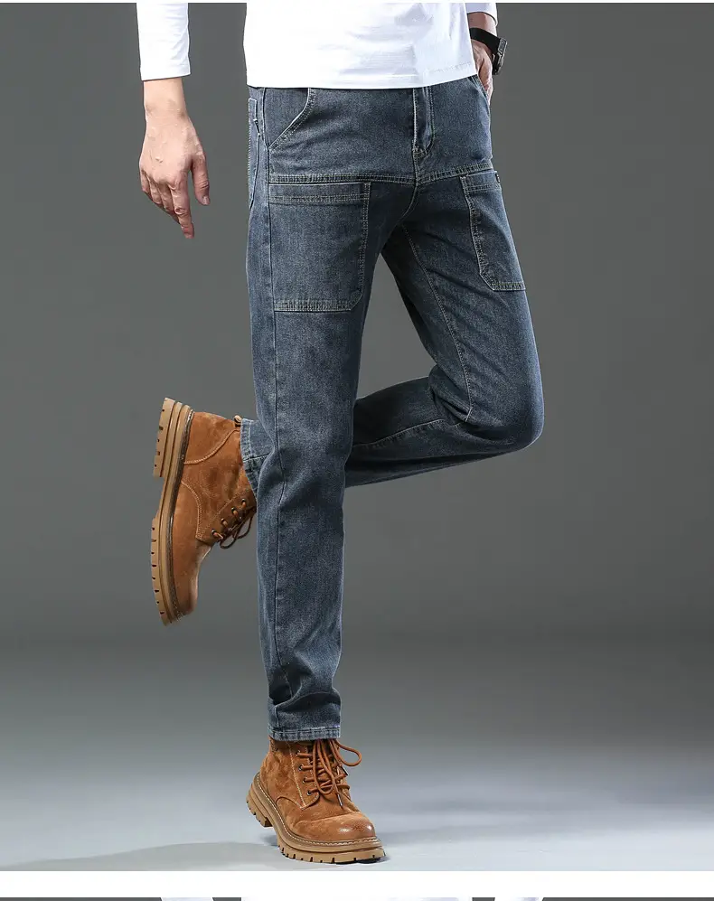 Men's Blue Slim Fit Six-Pocket Jeans Stretch Thin — feature 10