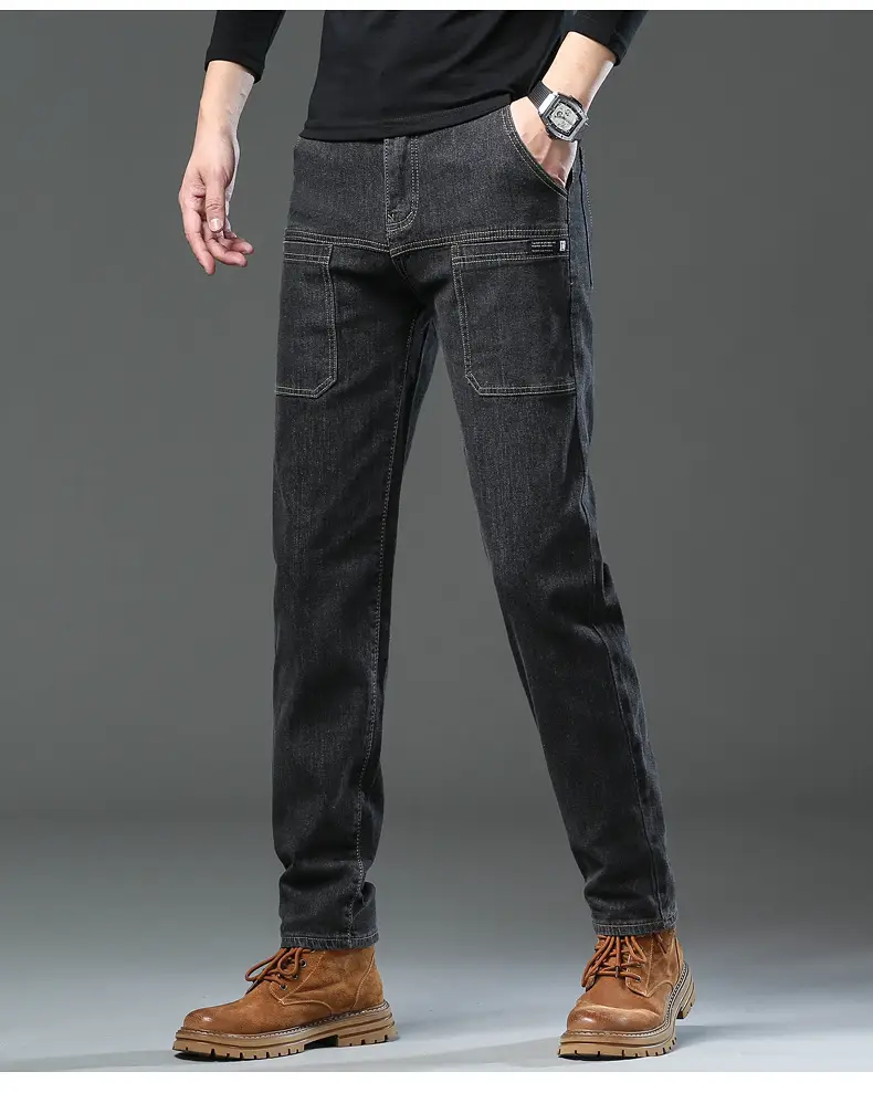 Men's Blue Slim Fit Six-Pocket Jeans Stretch Thin — feature 15