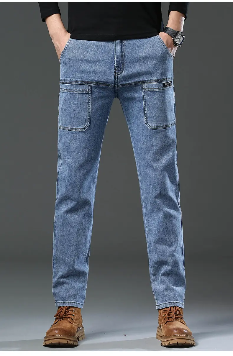 Men's Blue Slim Fit Six-Pocket Jeans Stretch Thin — feature 18