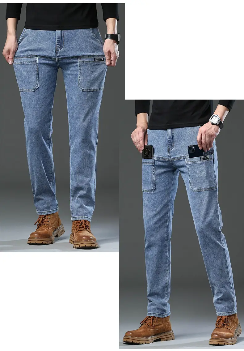 Men's Blue Slim Fit Six-Pocket Jeans Stretch Thin — feature 19
