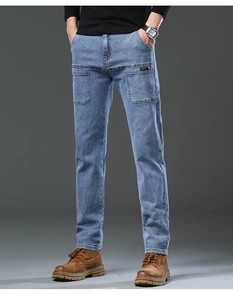 Men's Blue Slim Fit Six-Pocket Jeans Stretch Thin — feature 20